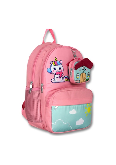Cennec 5051 Unicorn - Pembe Yeşil - Kız Çocuk Okul Çantası - Sevimli Anahtarlık Dahil Pembe - Yeşil