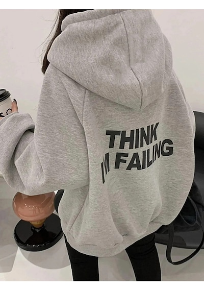 Uyguntarz Unisex Thınk I'm Failing Baskılı Sweatshirt. Gri