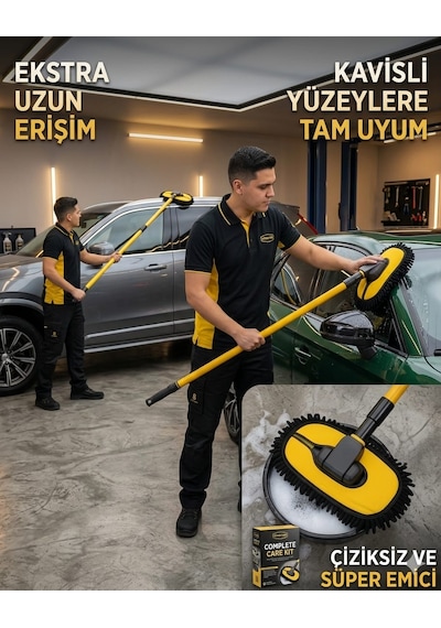 Ultra Yumuşak Premium Mikrofiber Ufak Makarna Başlıklı Teleskopik Araç Yıkama Mopu 1 Adet 50 - 110 Cm Mikrofiber Makarna Mop Havlu