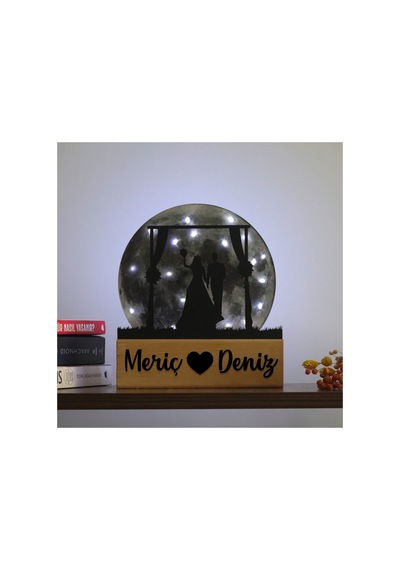Led Işıklı Pleksi Dolunay Kişiselleştirilebilir Biblo Wedding Gelin Damat Anahtar Askılığı Gri - 737346274