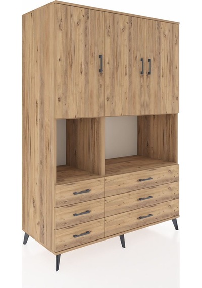 Kronos Dolap 6 Raflı 6 Çekmeceli 3 Kapaklı 132x59x195 Çam-çam/çam Atlas Çam/atlas Çam