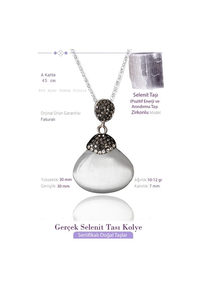 Erilsa Sertifikalı Zirkon Taşlı Oval Selenit Taşı Kolye Çok Renkli