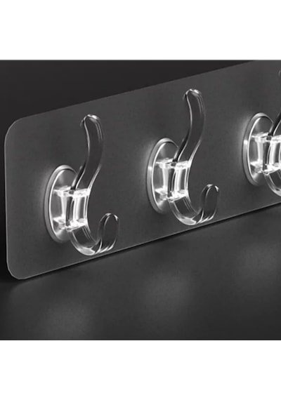 Sengenegel 5'li Kendinden Yapışkanlı Kapı Duvar Askısı Ağır Yük Taşıma 6x6cm Şeffaf Güçlü Yapışkanlı Askı Şeffaf