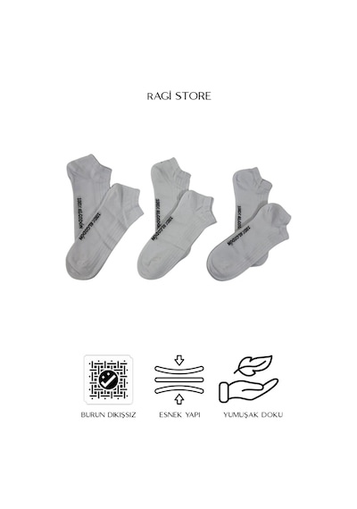 Ragi Store 6'lı %100 Pamuk Düz Beyaz Dikişsiz Penye Erkek Patik Çorap Beyaz