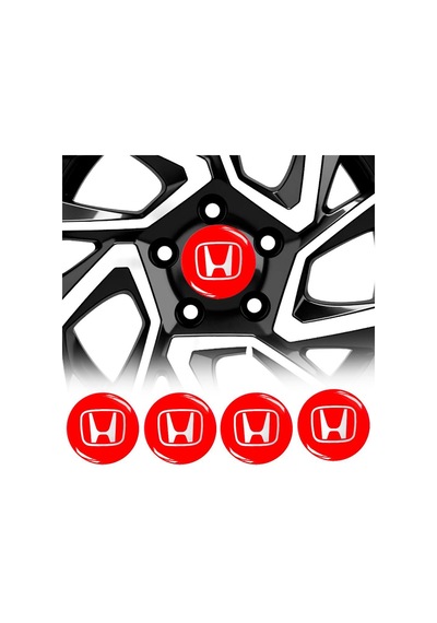 Honda Jant Göbeği Göbek Arması Sticker Kırmızı 4'Lü Set Carmaniak