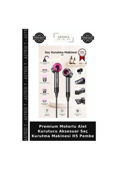 Premium Motorlu Alet Kurutucu Aksesuar Saç Kurutma Makinesi H5 Pembe