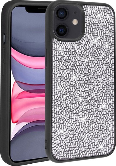 Apple Uyumlu iPhone 12 Kılıf Parlak Taşlı Tasarım Zore Ston Kapak Siyah