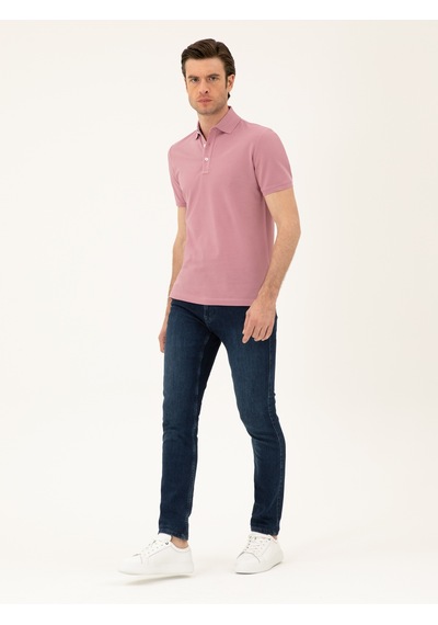 Gül Kurusu Slim Fit Polo Yaka Merserize T-shirt Pembe