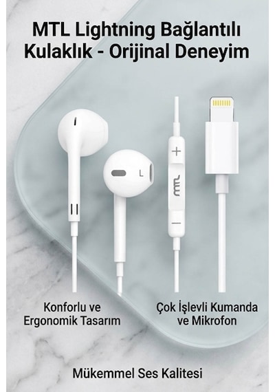 Lightning Girişli Kablolu Stereo Kulaklık Tak Çalıştır - Yüksek Ses Kalitesi 00