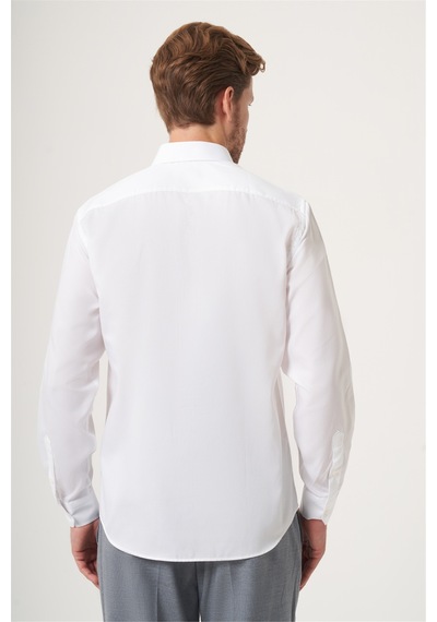 İmza Beyaz Sert Yaka Uzun Kol Cepsiz Slim Fit %100 Pamuk Gömlek 1004260211
