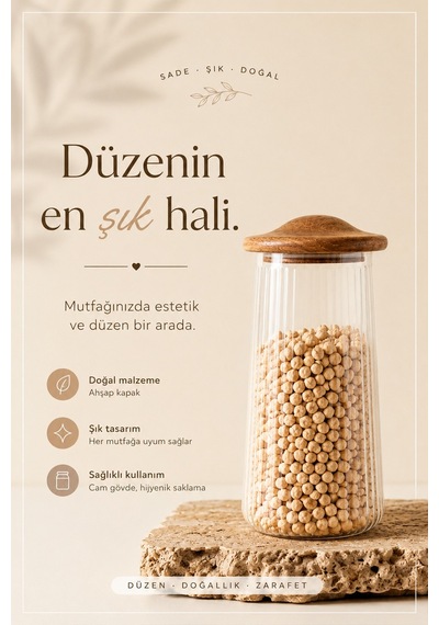 Akasya Mushroom Vakumlu Cam Kavanoz Baharatlık 1300 Ml Şeffaf