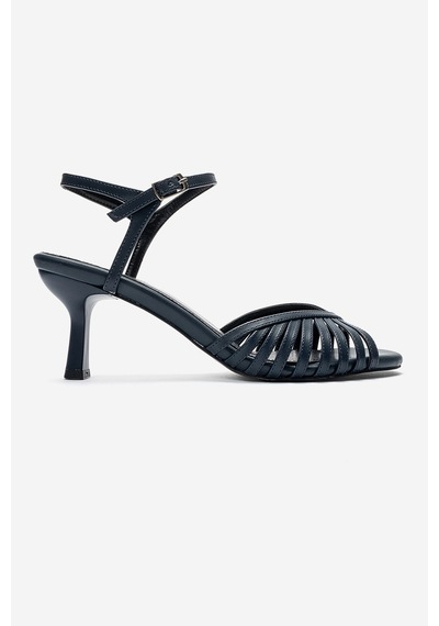 Luvishoes Danıca Lacivert Cilt İnce Bantlı Kadın Topuklu Ayakkabı