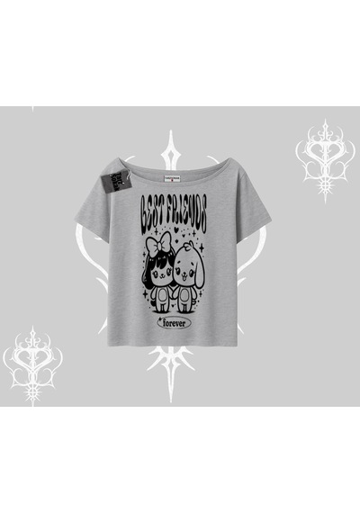 Startmore Startmore Kayık Yaka Tshirt Best Friends Forever Baskılı Sevimli Tasarım Gri