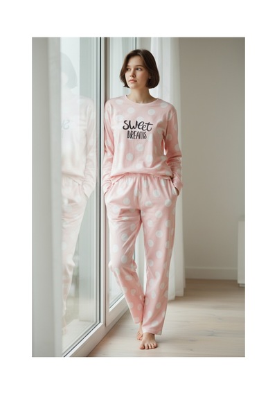 Feg Store Termal Uzun Kollu Cepli Toz Pembe Kadın Pijama Takımı