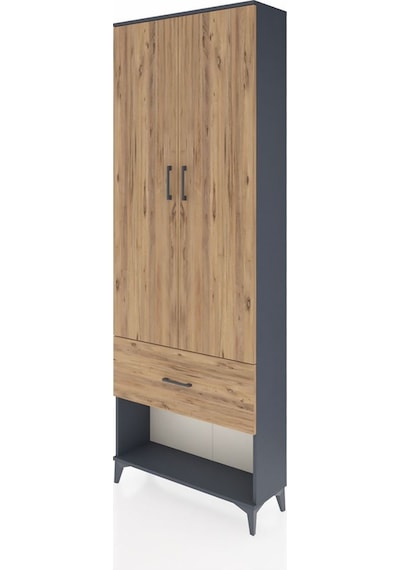 Arges Dolap Tek Raflı Tek Çekmeceli Tek Askılı 88x30x243 Antrasit-çam Antrasit