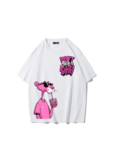 Brz Collectıon Brz Collection Unisex Oversize Don't Give A Shit Pink Panther T-shirt Beyaz