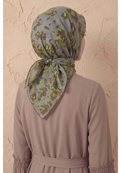 Silk Home Pamuk Karışımlı Eşarp Çiçekli Desen Pastel Yeşil 90x90 Çok Renkli