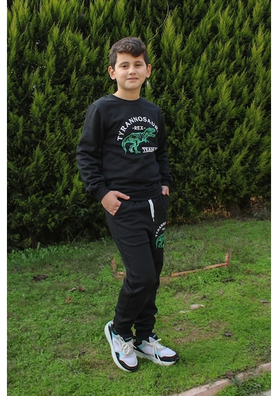 Fyk Kids Trex Baskılı Erkek Çocuk Alt-üst Eşofman Takımı Siyah