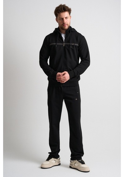 Shooter Sportswear Shooter Klasik Erkek Eşofman Takımı Çıkartılabilir Kapüşonlu Rahat Kalıp Siyah