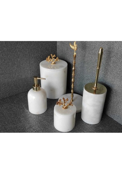 Beyaz Mermer Gold Başak Aksesuarlı 5'li Banyo Seti Beyaz
