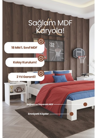 Letto Çift Kişilik Mdf Karyola 120x200 Yatak Uyumlu - Beyaz