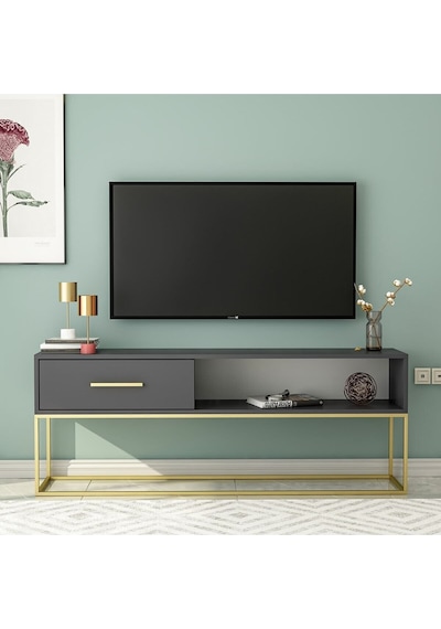Mira Tv Sehpası Antrasit - Metal Gold Ayaklı Antrasit/gold