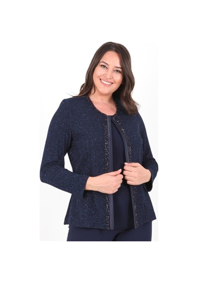 Ladies First Büyük Beden 3115 Lacivert Ceket+Atlet Abiye Ikili Takım