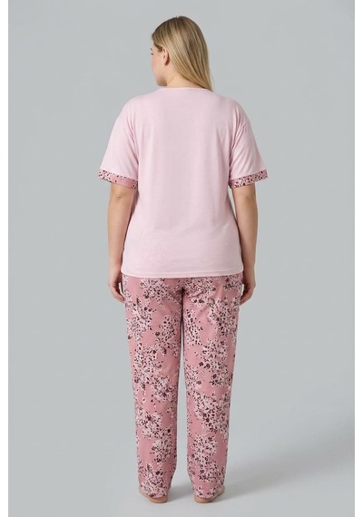 Lukitus Büyük Beden Kısa Kollu Milan Kumaş Kadın Pijama Takımı Açık Pembe