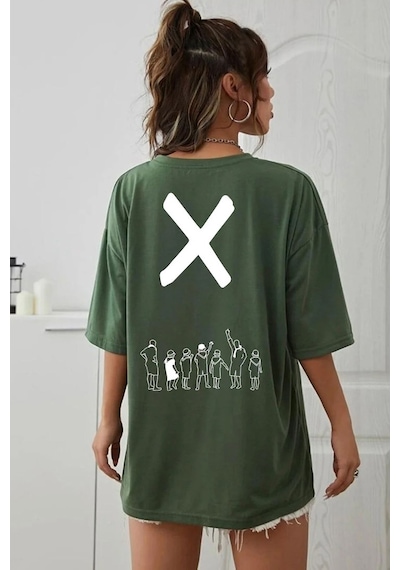 Unisex Design X İmza Baskılı T-shirt Yeşil