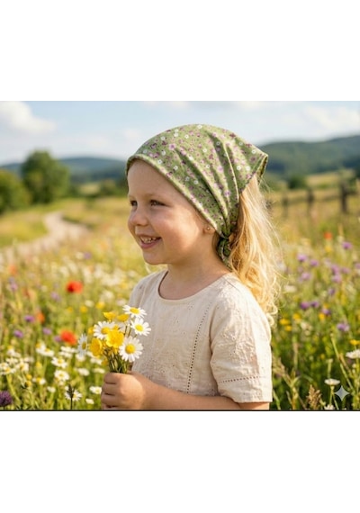 Eylülce Butik Kız Çocuk Bandana %100 Pamuk Yakmaz - Terletmez - Kaymaz Yazlık Bandana Fular 45*45 Cm