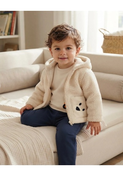 Tuffy Ekru Erkek Bebek Kuzu Polar Hırka Modeli