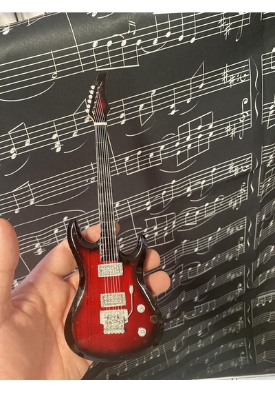 Herşey Nota Elektro Gitar Koyu Kahve El Yapımı Biblo Minyatür 25