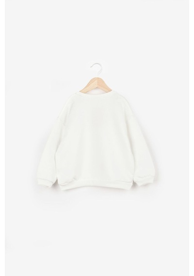 Le Mabelle Ekru Gül Aksesuarlı Uzun Kollu Kız Çocuk Sweatshirt - Elisa Ekru