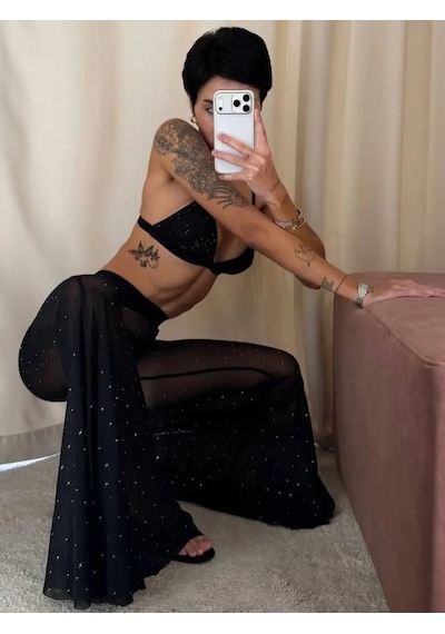 Havens Ponza Taşlı Pantolo Bra G-string 3 Lü Set Siyah