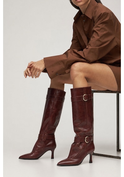 Luvi Shoes Marcella Bordo Kemerli Kadın İnce Topuklu Çizme