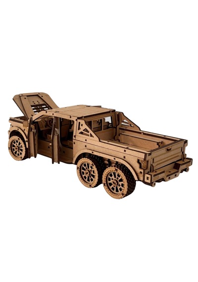 6x6 Pick-up Ahşap Maket Seti Dıy 3d Puzzle Açılabilir Kapılı Arazi Aracı Koleksiyoner Modeli 531 Parça