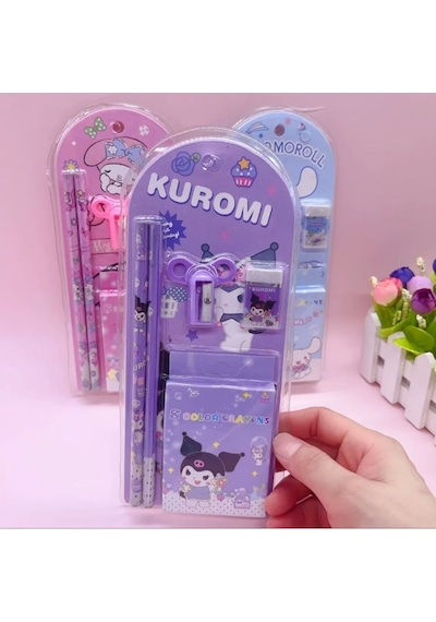 Sanrio Kuromi Cinnamoroll Kuromi Kırtasiye Seti 12 Parça Kuromi Kırtasiye Seti Mor