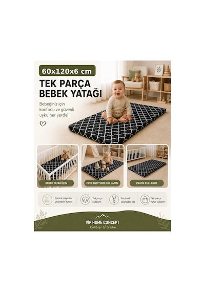Çocuk Yatağı Sünger Yer Yatağı Oyun Minderi Bebek Yatağı 60x120x6 Cm-karaçatı 60 x 120 CM