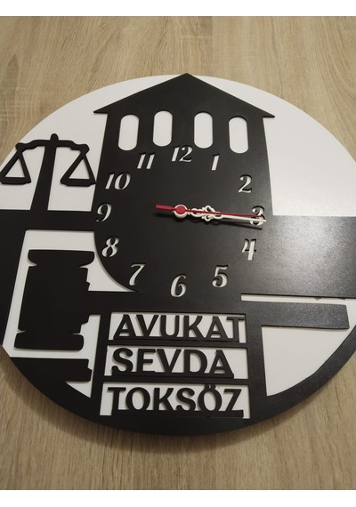Hakim,savcı,avukat,adalet İçin Tasarım Duvar Saati İsim Yazılı Siyah - Beyaz
