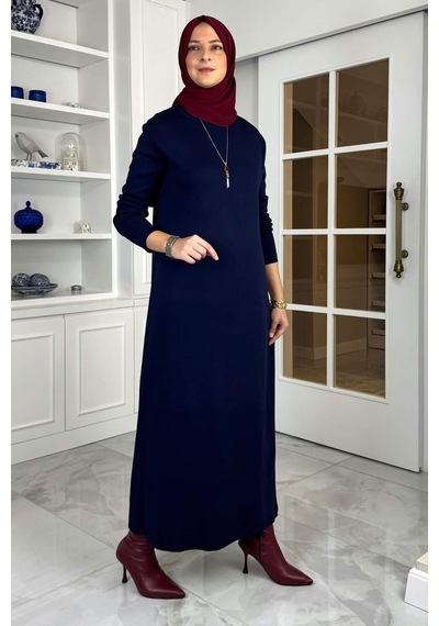 Rabia Şamlı Öykü Çelik Örme Triko Elbise Lacivert Normal