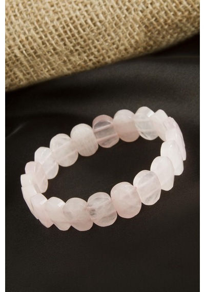 Oval - 209 - Kesim Orjinal Pembe Kuvars - Glblseme - Doğaltaşlı Bileklik-pembe
