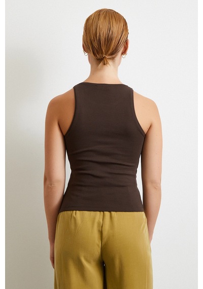 Never More Basic Crop Top Kahve Kahve