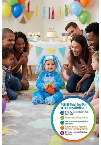 Toyfest Mavi Tavşan Bebek Kostümü 6-12 Ay Peluş Tulum Şapka Havuç Aksesuar Cadılar Bayramı Seti Toyfest Mavi Tavşan Bebek Kostümü 6-12 Ay Peluş Tulum Şapka Havuç Aksesuar Cadılar Bayramı Seti