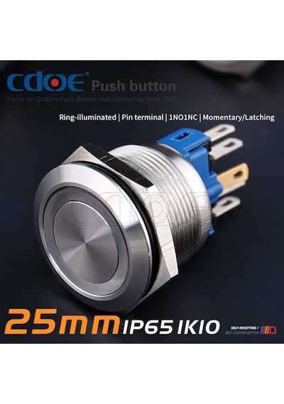 Diyotlab 25mm Metal Buton Paslanmaz/çelik Ip65