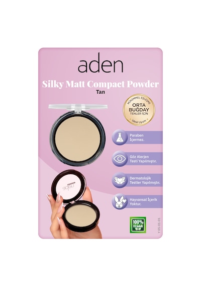 Aden Silky Matt Compact Powder - İpeksi Mat Pudra 01 Tan Bronz 0