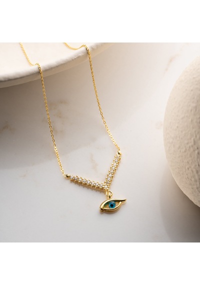 Vaoov 925 Ayar Gümüş Taşlı Sallantılı Göz Kolye Gold