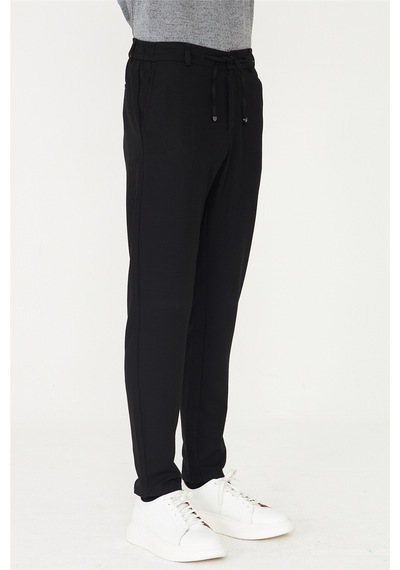 Siyah Modern Kesim Bağcıklı Smart Casual Jogger Pantolon Siyah