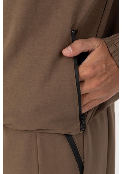 Maraton Sportswear Oversize Erkek Kapşonlu Düşük Kol Basic Kakao Sweatshirt 22465-kakao