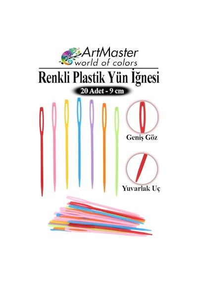 Plastik Yün İğnesi Renkli 20 Adet 9 Cm Dikiş İğnesi Plastik İğne İplik İğnesi Dokuma İğnesi Örgü Dikme Dikiş