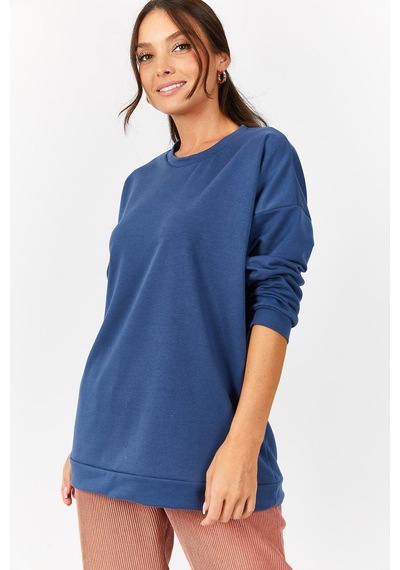 Armonika Kadın Koyu Mavi Yuvarlak Yaka Oversize Sweatshirt Arm-22k024027